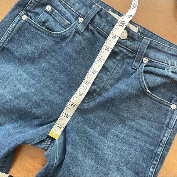 AMO Women’s Dark Wash Babe Jeans Eclipse Denim Raw Hem High Rise Blue Button Fly - Picture 8 of 11